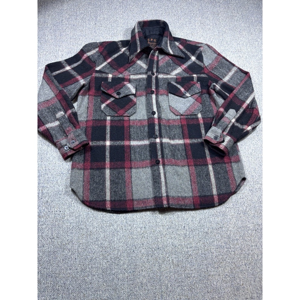 Vintage 60's 70's C.P.O. Alexander's Flannel Wool Blend Jacket Shirt Sz Lg Plaid